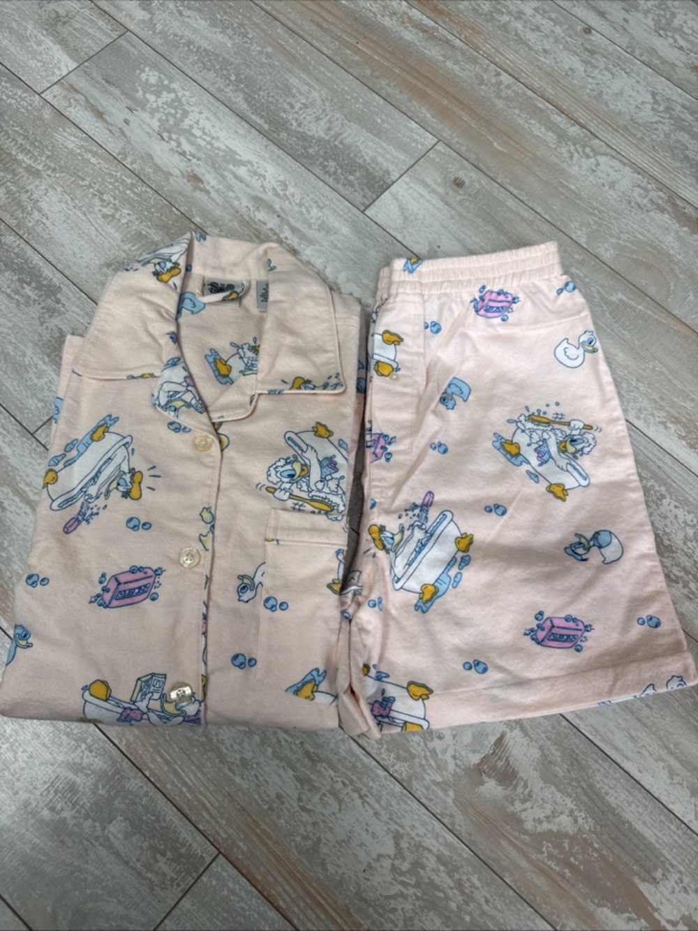 Disney Catalog Vintage Donald Duck Small Cotton Flannel Pajamas In Soft Pink.